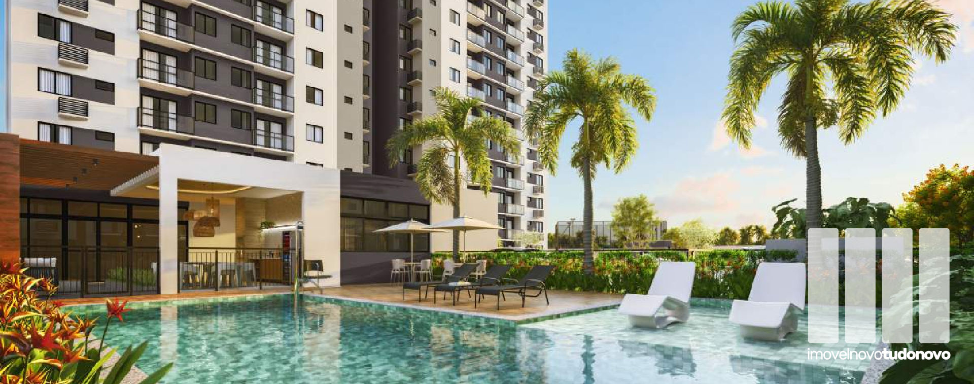 Piscina adulto e infantil com deck molhado