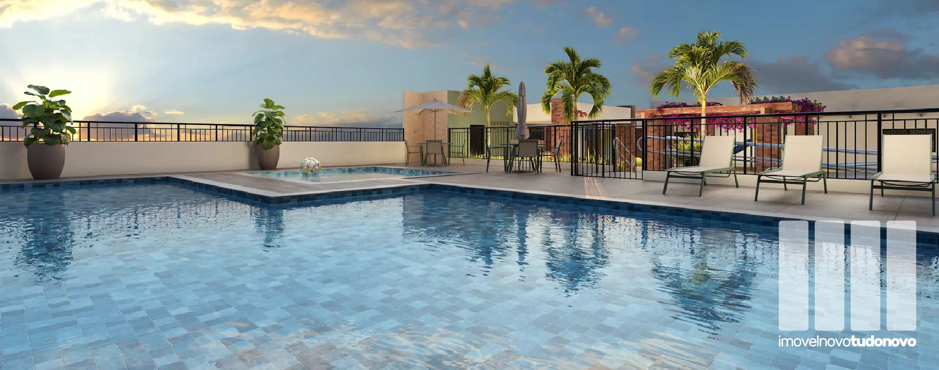 Piscina adulto e infantil com deck