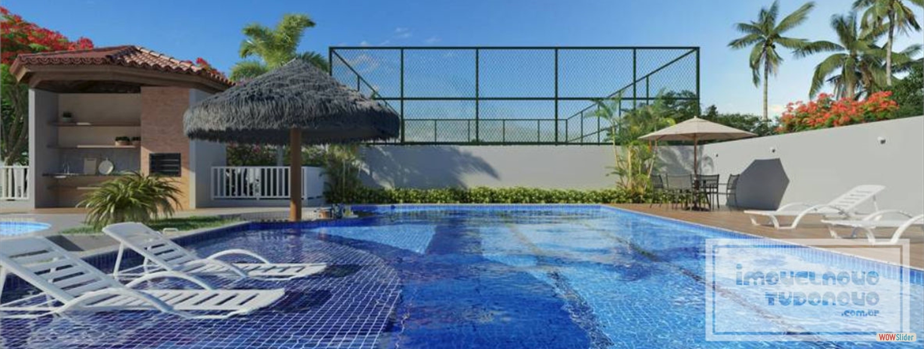Piscina adulto com raia e deck