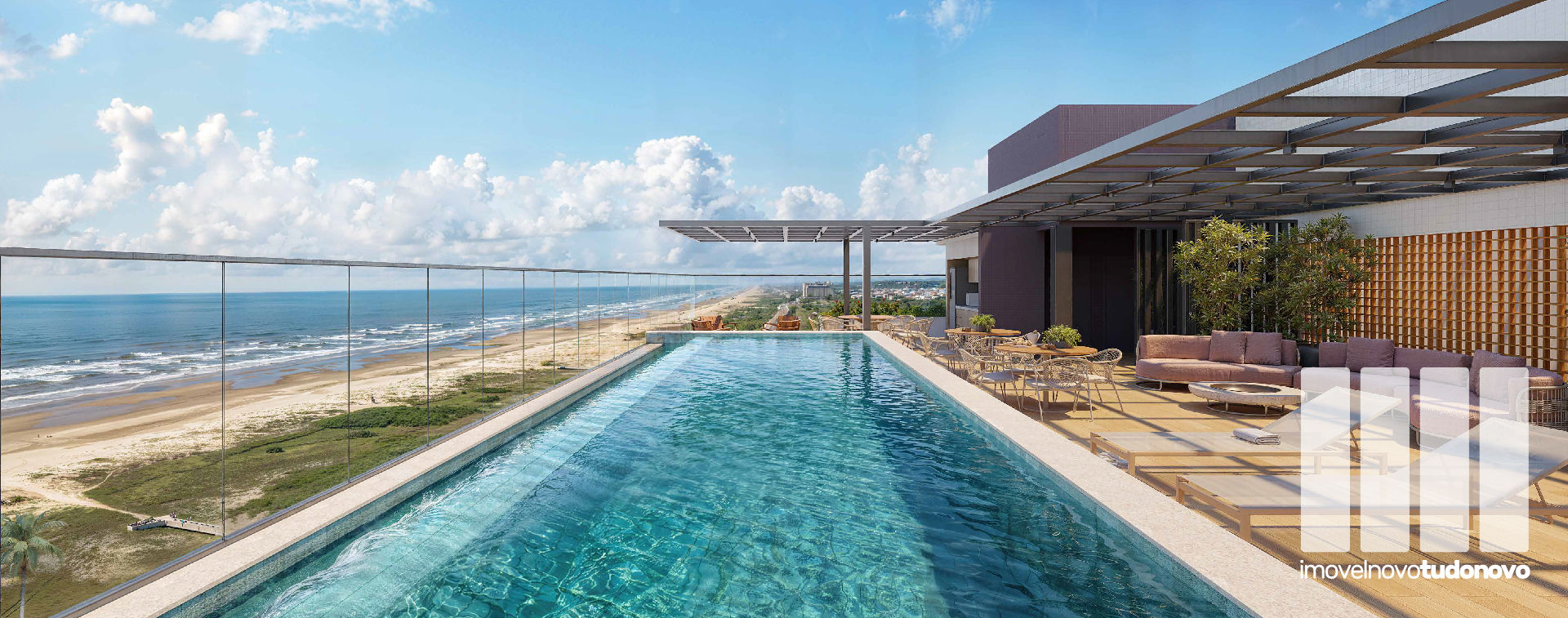 Piscina e solarium no rooftop
