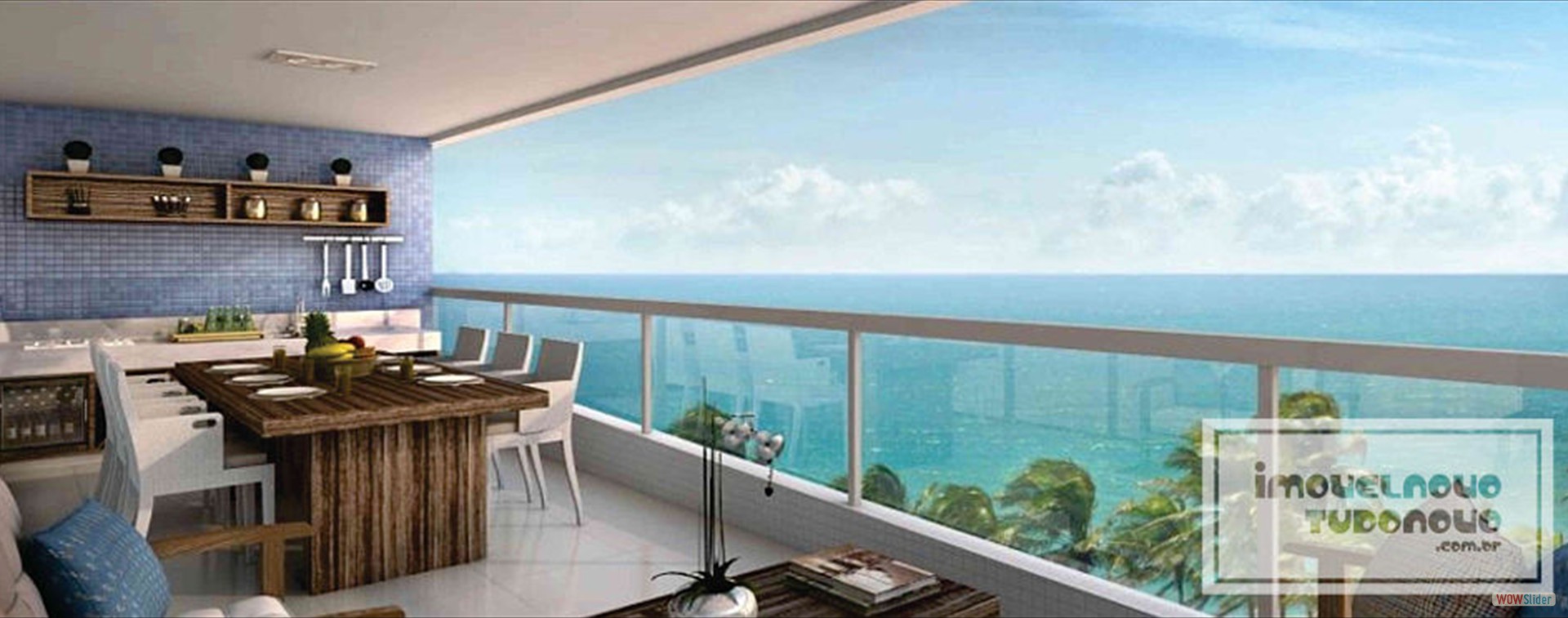 Varanda gourmet com vista pro mar