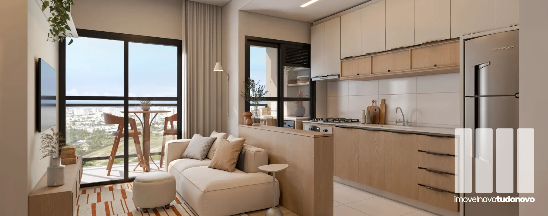 Cozinha integrada &agrave; sala e varanda