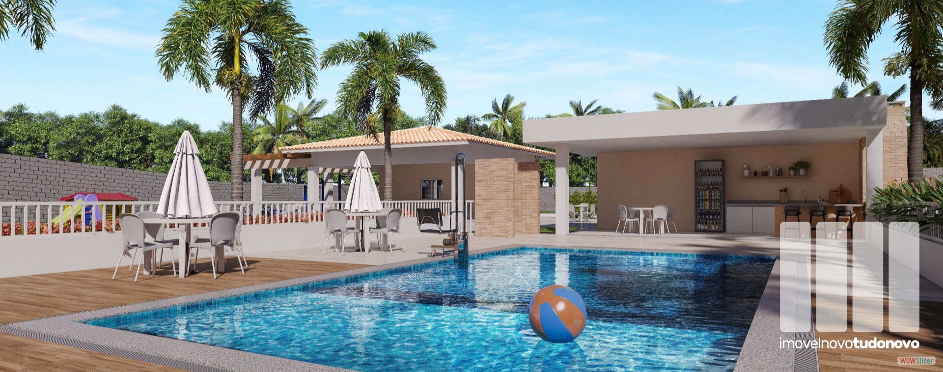 Piscina adulto e infantil com deck e sundeck